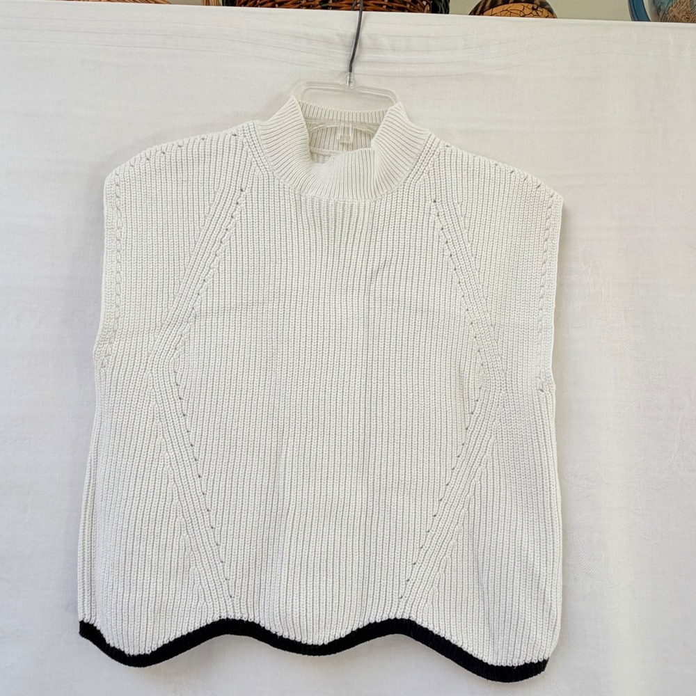 Maeve Anthropologie Sleeveless Ribbed Sweater Vest White Scallop Hem Womens Med
